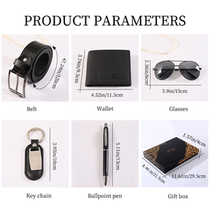 Men's gift set with watch, wallet, belt, and sunglasses in an elegant black presentation box