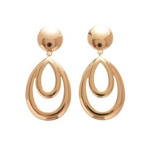 Golden double-layer hollow teardrop earrings with a polished metallic finish for women