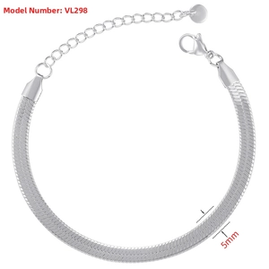 Detail view of 5mm silver flat snake chain bracelet with lobster clasp and extender