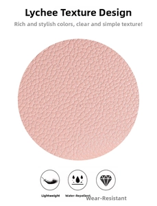Detail showing pink lychee pattern texture on waterproof and wear-resistant leather
