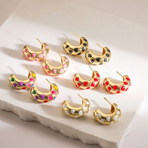 Fashion Colorful Drip Oil C-Shaped Stud Earrings For Women Personalized Hip Hop Graffiti Heart Earrings Copper Jewelry