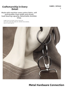 Detail of canvas tote bag showing reinforced stitching and detachable strap rings
