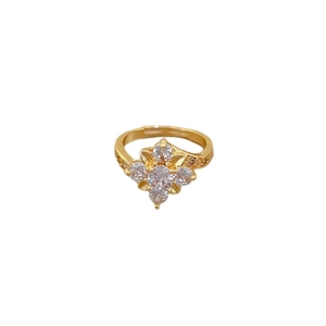 Adjustable gold flower ring with sparkling zircon stones and micro-paved crystals