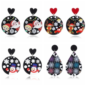 Christmas Drop Earrings Acrylic Printed Santa Claus Snowman Reindeer Festive Holiday Jewelry For Women