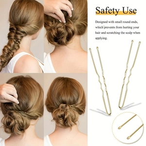 U-shaped gold bridal hair pins with safety round ends for hair styling and bun fixing