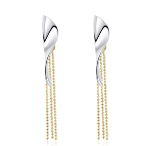 Luxury Copper Tassel Chain Two-tone Earrings For Women Geometric Leaf Design Gold Silver Plated Fashion Jewelry Gift