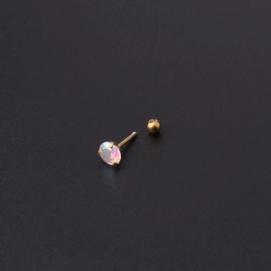 Minimalist gold plated stainless steel stud earring with iridescent round opal stone