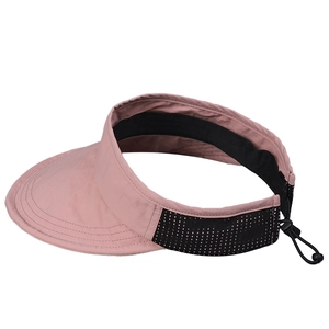 Foldable pink quick-dry sports visor with breathable black mesh and adjustable cord