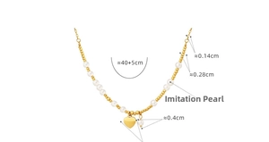 Detail view of handmade gold plated heart pendant necklace with pearl size measurements
