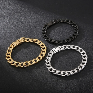 Polished Cuban chain bracelets in gold, black, and silver with box clasp for men