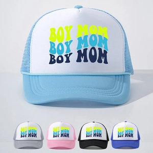 Trucker Hat For Women Boy Mom Letter Printed Mesh Breathable Adjustable Baseball Cap Outdoor Sun Hat