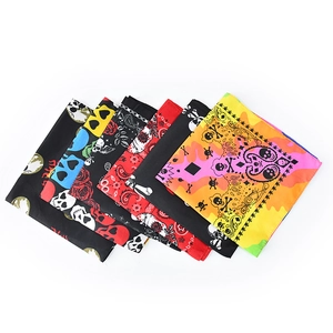 Set of 6 cotton skull and rose paisley bandanas in black, red and gradient colors