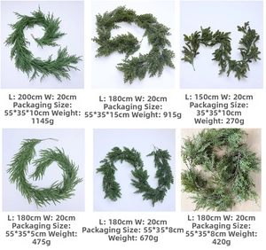 Detailed comparison of six faux Norfolk pine garland styles with specific dimensions