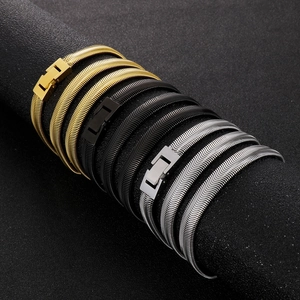 8mm flat snake bone chain necklaces in gold, black, and silver with metal buckles