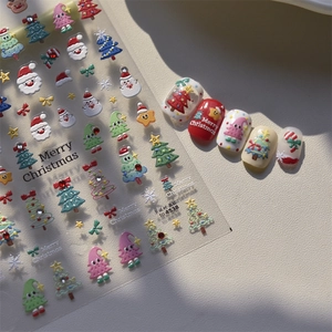 Détails d'autocollants 3D pour ongles de Noël avec motifs Père Noël et flocons de neige