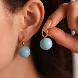 Orecchini A Cerchio In Acciaio Inossidabile Con Sfera Placcati In PVD Pendenti In Smalto Colorato Gioielli Minimalisti Donna