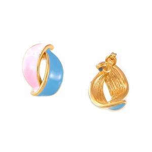 Vintage Morandi Color Contrast Enamel Leaf Stud Earrings For Women Titanium Steel Gold Plated Geometric Curved Earrings Jewelry