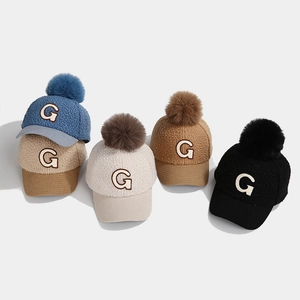 Kinder Sherpa Baseballkappe Warme Wintermütze Mit Kunstpelz Pompon Cord Schirm Buchstaben Stickerei Lässig Jungen Mädchen
