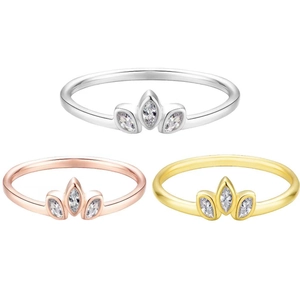 Marquise Cut Cubic Zirconia Ring 925 Sterling Silver Leaf Crown Minimalist Elegant Jewelry For Women