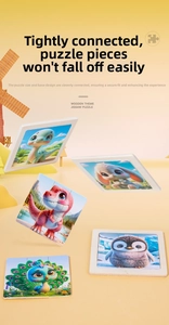 Close-up of laser-cut wooden animal puzzles with high-precision interlocking pieces