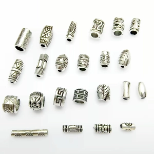 Retro Antique Silver Alloy Large Hole Spacer Beads Carved Tube Barrel Style For DIY Jewelry Making Bracelet Necklace