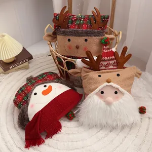 Christmas plush pillow set featuring Santa Claus, reindeer and snowman in home setting