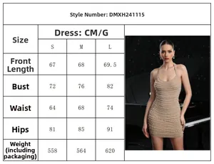 Size guide with measurements for the pearl halter neck backless party dress