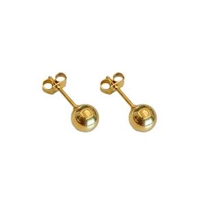 Polished gold titanium steel ball stud earrings with butterfly backs on white background