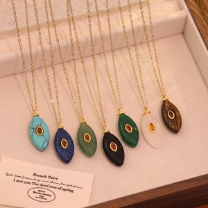 Collier Pendentif En Pierre Naturelle Acier Inoxydable Plqué Or Vintage Bohemian Marquise Design Oeil Bijoux Pour Femmes Elégant