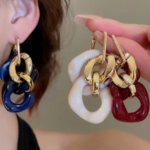 Vintage Geometric Chain Link Dangle Earrings With 925 Sterling Silver Earring Post Acrylic Resin Fashion For Women