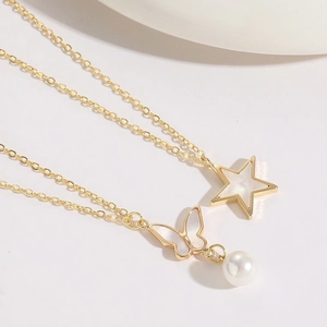 Collier Pendentif Papillon Étoile Cuivre Plaqué Or 14K Coquillage Künstliche Perle Bijoux Simple Minimaliste Pour Femmes