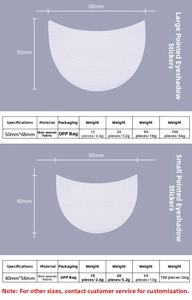 Size specifications for non-woven eyeshadow shields and eyelash extension patches