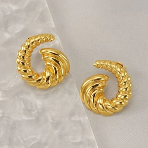 Boucles d'oreilles spirales en acier inoxydable plaqué or pour femme en forme de corne
