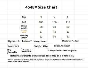 Size chart for women's knit cardigan showing measurements for S, M and L sizes in centimeters