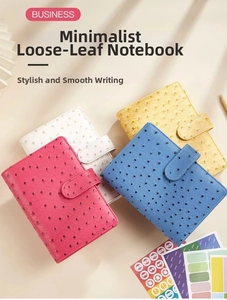 Detailed view of A5 A6 ostrich pattern PU leather binder notebooks in pastel colors