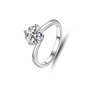 Classic S925 sterling silver twist ring with round brilliant cut moissanite diamond