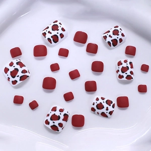 Classic leopard print matte square press-on toenails with solid red accent pieces