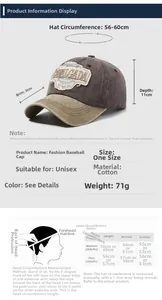 Guida alle taglie per cappello vintage in cotone, circonferenza 56-60 cm e dettagli