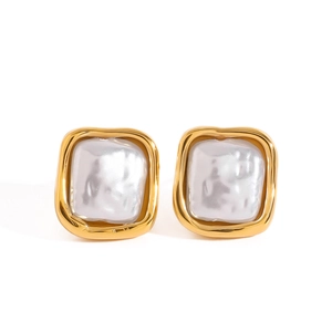 Minimalist gold square framed white baroque pearl earrings in a vintage style