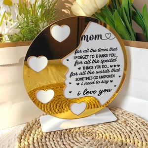 Acrylic Mother's Day plaque with golden mirror finish and heart cutout decoration