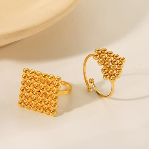 18K gold stainless steel beaded heart ring with an adjustable open minimalist design