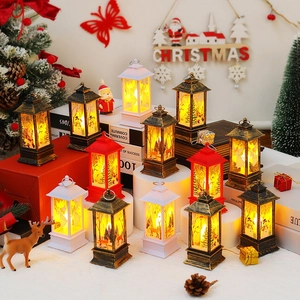 Christmas LED Lantern Night Light PET Plastic Vintage Santa Snowman Reindeer For Desktop Home Holiday Decoration