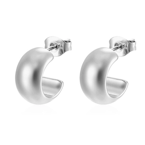 Orecchini a cerchio a forma di C spessi in argento lucido acciaio inossidabile per donna trendy