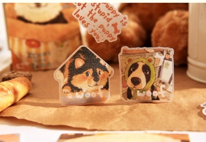 Vue détaillée d'autocollants de chiens dessinés à la main et de supports en acrylique