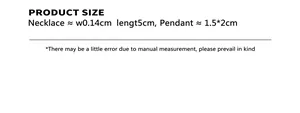 Size chart showing 40+5cm titanium necklace length and 1.5x2cm floral pendant dimensions