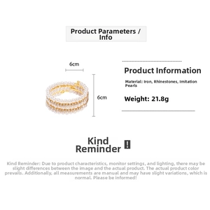 Detail view of multi-layer pearl bracelet with 6cm diameter and 21.8g weight specs