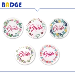 Floral Bride to Be badge set with elegant rose and leaf patterns for bridal parties