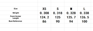 Detailed size chart for striped halter maxi dress showing length, bust, and weight in cm