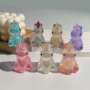 Set of 7 colorful iridescent acrylic unicorn charms for keychains and DIY crafts