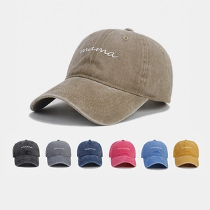 Vintage washed cotton baseball cap with mama embroidery in seven assorted colors